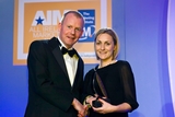 John Anslow, Meteor (sponsor of the Brand Campaign of the Year Award), with award winner Aoife Hall, Coca-Cola Ireland