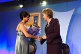 Marie Therese Campbell presents bouquet to President McAleese